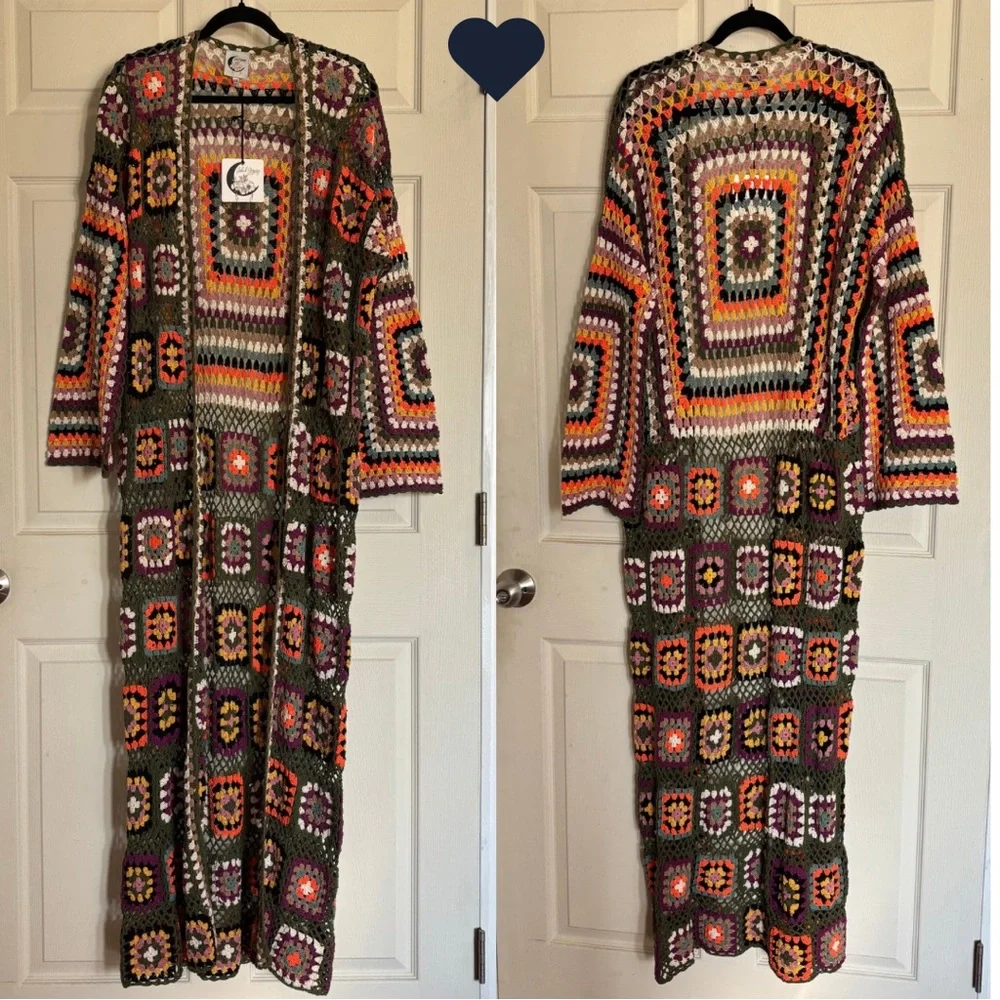 Jaded Gypsy Desert Sunset Duster Multicolor Crochet Cardigan Boho Bohemian Bold